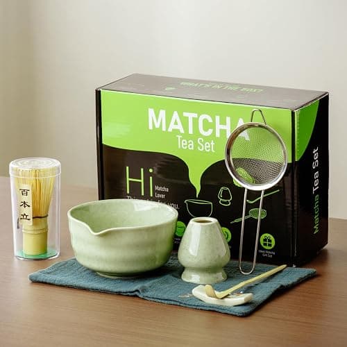SOOCVWOLF 7 Pcs Matcha Whisk Set, Ceramic Matcha Kit for Tea Ceremony, Matcha Whisk and Bowl, Matcha Tea Set for Making Latte Drinks, Gift for Matcha Lover and Starters(Green) - Image 1