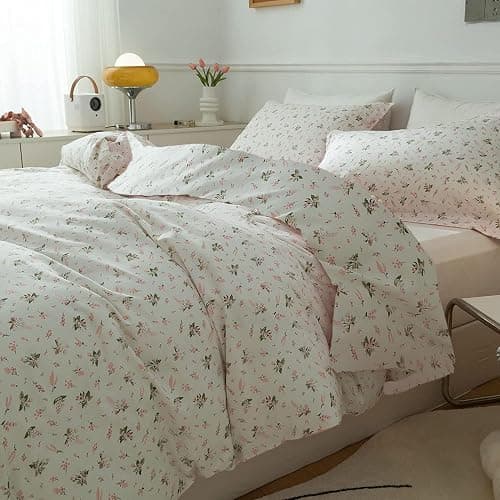 Vintage Floral Comforter Set Full Size Garden Style Pink Floral Bedding Set Aesthetic Cottagecore Flowers Botanical Comforter Set with 2 Pillowcases Fluffy Lightweight Bedding Set for All Seasons thumbnail 5