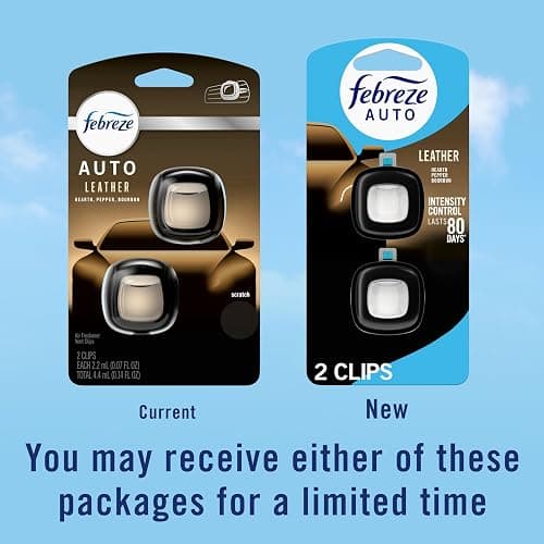 Febreze AUTO Air Freshener, Odor-Fighting Automotive Vent Clip, Scented Car Accessories, Long Lasting for Strong Odors, Leather, 2 Count thumbnail 8