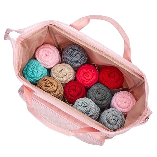 HOMEST Knitting Bag Backpack, Crochet Storage Organizer, Large Yarn Holder with Custom Front Pocket for Crochet Accessories and Supplies, Pink thumbnail 4
