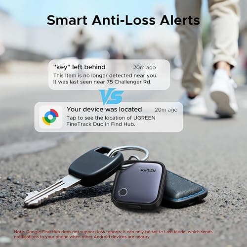 UGREEN FineTrack Duo (iOS or Android) Tracker Tags 4 Pack, USB-C Rechargeable Bluetooth Tracker Compatible with Apple Find My or Find Hub App, Item Finder Smart Tag for Key Wallet Backpack and Luggage thumbnail 6
