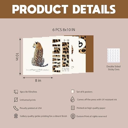 Eastern Print Trendy Leopard Print Wall Art Set, Cheetah Prints Room Decor, Bible Verse Art Prints, Trendy Decor for Bedroom, Living Room, Lucky 8 Ball Aesthetic Posters, 6Pcs 8x10in, UNFRAMED thumbnail 3