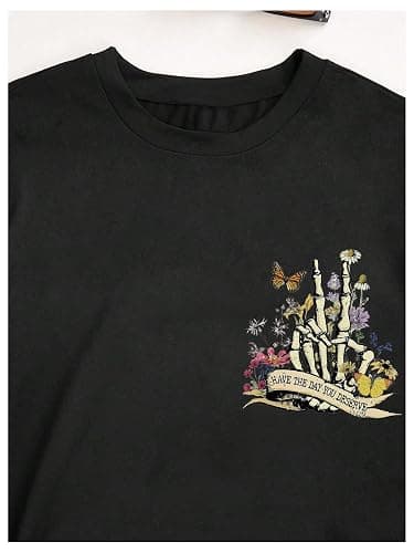 Verdusa Women's Plus Size Y2k Gothic Tops Floral Graphic Tee Round Neck Short Sleeve Oversized T Shirt thumbnail 3
