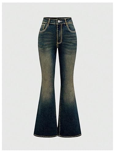 MakeMeChic Women's Flared Jeans Bell Bottom Jeans Embroidered Y2K High Waist Stretchy Denim Pants thumbnail 2
