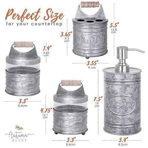 Autumn Alley Rustic Bathroom Accessories Set 4 - Galvanized Soap Dispenser, Rustic Toothbrush Holder, 2 Apothecary Jars Qtip Holder - Western Bathroom Decor – Farmhouse Bathroom Decor Accessories thumbnail 3