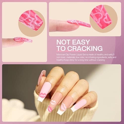 Morovan Dip Powder Liquid Set with Activator Base Top Coat and Dipping Powder Brush Saver 4pcs 0.5oz for Dip Nail Kit thumbnail 4