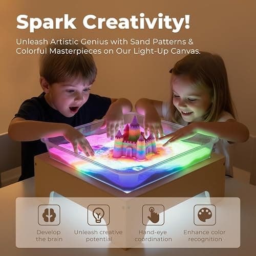 Light Table for Kids -Sand Painting Light Box All-in-One Sandbox Alternative with Tracing Light Box, 10 Dimming Levels & 50+ Pieces(USB) thumbnail 3