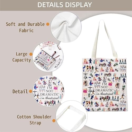 2PCS Broadway Musical Theatre Gift Makeup Bag and Tote Bag I'm Not Dramatic I'm Theatrical Theatre Gift Broadway Fan Cosmetic Bag Zipper Pouch Canvas Tote Bag with Inner Pocket Theatre Fans Gift thumbnail 5