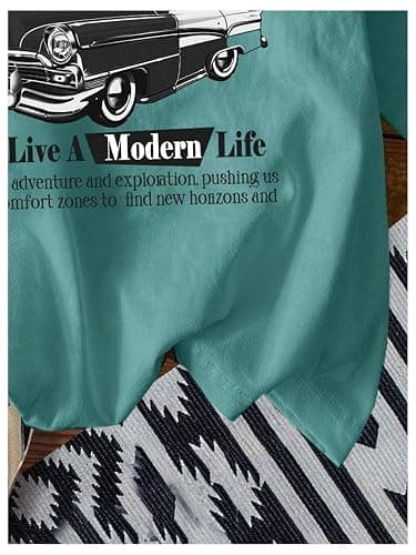 RoseSeek Women's Graphic Letter Tee Crew Neck Drop Shoulder Trendy Summer T Shirt Short Sleeve Vintage Car Print Top thumbnail 4