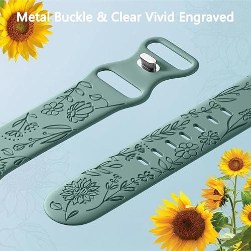 SNBLK 6 Pack Floral Engraved Bands Compatible with Apple Watch Bands 40mm 41mm 42mm 38mm 44mm 45mm 46mm 49mm Women Men, Silicone Flower Pattern Strap for iWatch Series 11 10 Se Ultra 9 8 7 6 5 4 3 2 1 thumbnail 3