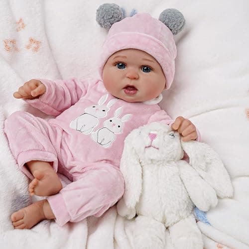 BABESIDE 2 Pcs Reborn Baby Doll Clothes with Hat for 17-22 Inch Baby Dolls | Cute Bunny Pattern Baby Dolls Outfits with Baby Doll Accessories fits Realistic Baby Doll Girls, Pink thumbnail 6