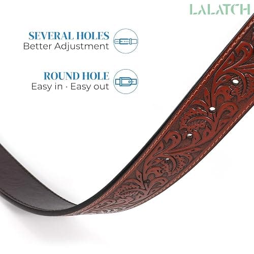 LALATCH Cowboy Cowgirl Belt Western Belts for Men Women Floral Engraved Longhorn Bull Buckle Belt for Jeans thumbnail 5