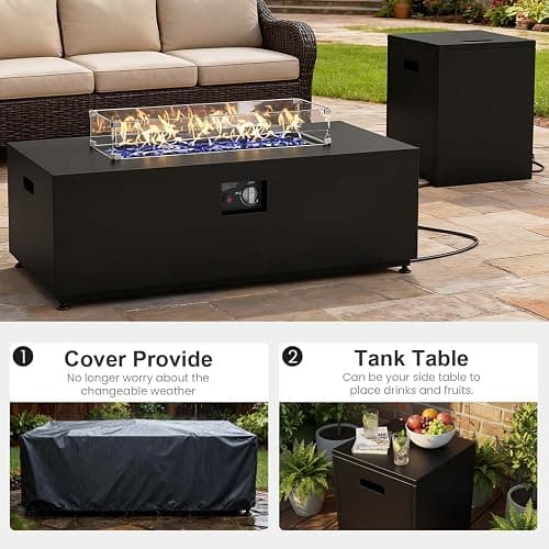 Aeeiua 42" Propane Fire Pit Table Set with Tank Holder, Rectangle 2-Piece Outdoor Firepit Wind Guard, Lid, Glass Stones and Cover thumbnail 5