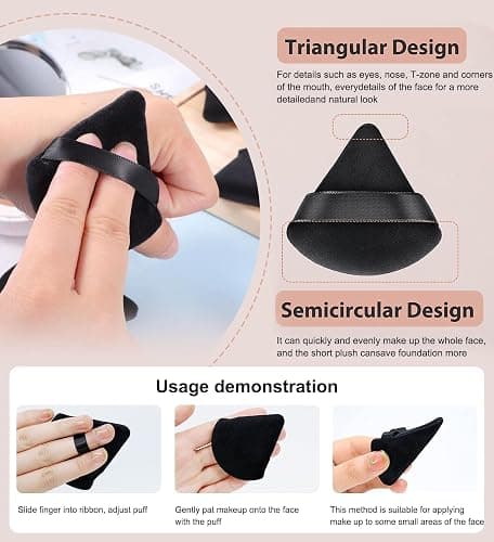 MAGIMODAC 6pcs Make Up Velvet Powder Puffs & 4pcs Makeup Sponges Set, Professional Beauty Make-up Set Triangle Face Powder Puff Dry Wet Use for Foundation Cream and Powder (Pink) thumbnail 6