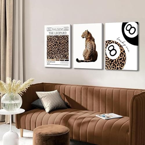 Set of 3 Trendy Leopard Canvas Wall Art Funky Lucky 8 Ball Posters Prints Preppy Room Aesthetic Cheetah Wall Decor Pictures for Girly Bedroom Apartment Dorm 16x24in thumbnail 2