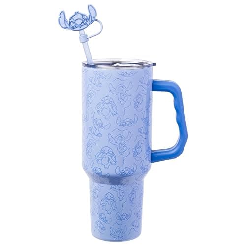 Silver Buffalo Disney Lilo and Stitch, Stainless Steel Tumbler, 40oz | Poses Pattern, Double Walled, Handle and Straw, Cover Cap, Fits in Standard Cup Holder, 1.18 Liters thumbnail 2
