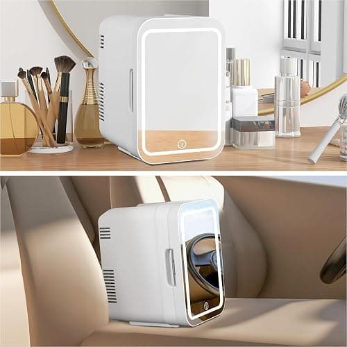 eklipt - Mini Fridge with Dimmable LED Mirror (4 Liter/6 Can), AC/DC Portable Beauty Fridge, for Refrigerating Makeup, Skincare and Food, Bedroom, Office and Car, White thumbnail 8