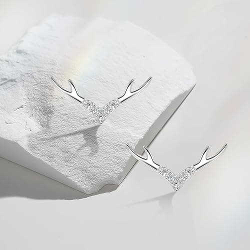 CeaKIev Women's 925 Sterling Silver Deer Horn Earrings (Silver) thumbnail 3