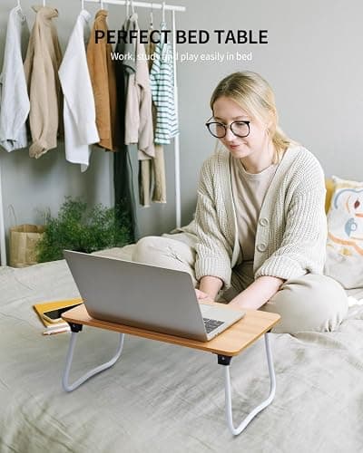 Ruxury Foldable Lap Desk Laptop Stand Bed Desk Table Tray, Breakfast Serving Tray, Portable & Lightweight Mini Table, Lap Tablet Desk for Sofa Couch Floor - Wood thumbnail 2