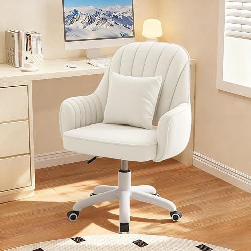 WXJHL Home Office Chair Velvet Vanity Chairs Cute Makeup Desk Chair with Wheels Mid Back Computer Chairs Height Adjustable Small Swivel Rolling Task Chair - Image 1