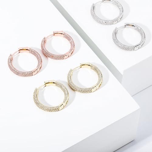 TOPGRILLZ Iced Out Hoop Earrings Cubic Zirconia Huggie Cartilage Cuff Hypoallergenic 14K Gold Plated Luxury Fashion Round Circle Earrings For Men Women thumbnail 6