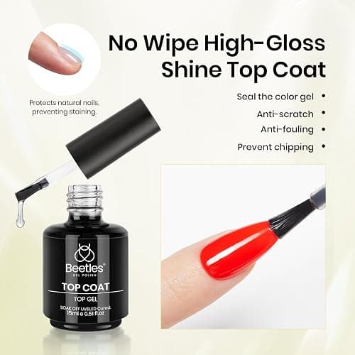 Beetles Gel Top Coat Base Coat Cuticle Oil Set, 3Pcs 15ml No Wipe Top Coat Gel Nail Polish Glossy Shine Long Lasting Cuticle Protectors Kit Oil Care for Dry Damaged Cuticles Gift for Women thumbnail 3