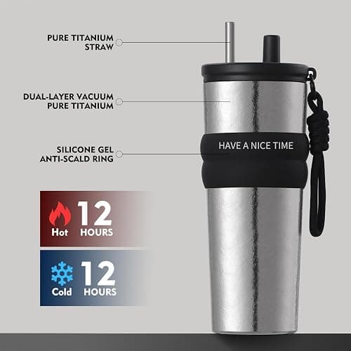 ZING TTI Titanium Coffee Tumbler with Titanium Straw & Flip Lid, Hot & Cold Beverage Travel Mug, Double-Wall Vacuum Insulated Cup, Portable Coffee Cup with Gift Box, 24 oz (blue) thumbnail 4