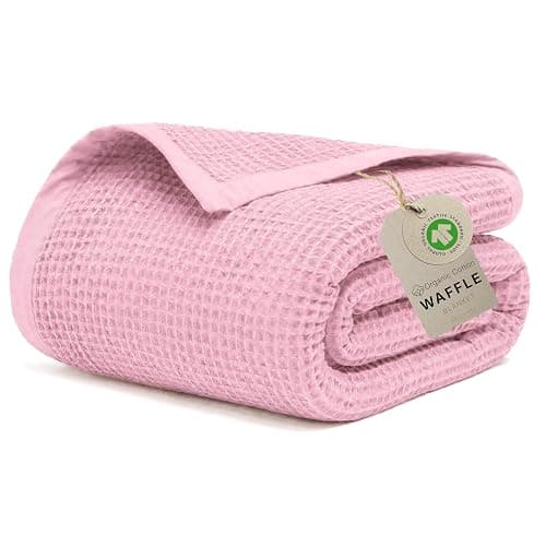 GOTS Certified 55"X60" Throw 100% Organic Cotton Waffle Blanket-Light Rose | Premium Waffle Blankets & Throws for Bed, Throw Blanket for Couch, Modern & Cozy Blanket, All Season, Comfy and Soft Blankets - Image 1
