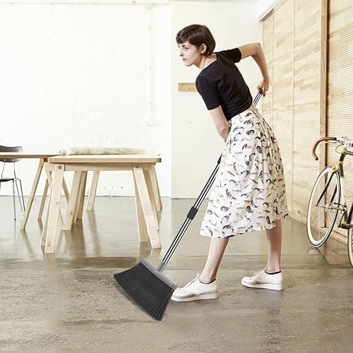 kelamayi Broom and Dustpan Set for Home, Office, Indoor&Outdoor Sweeping, Stand Up Broom and Dustpan (Black&Gray) thumbnail 2
