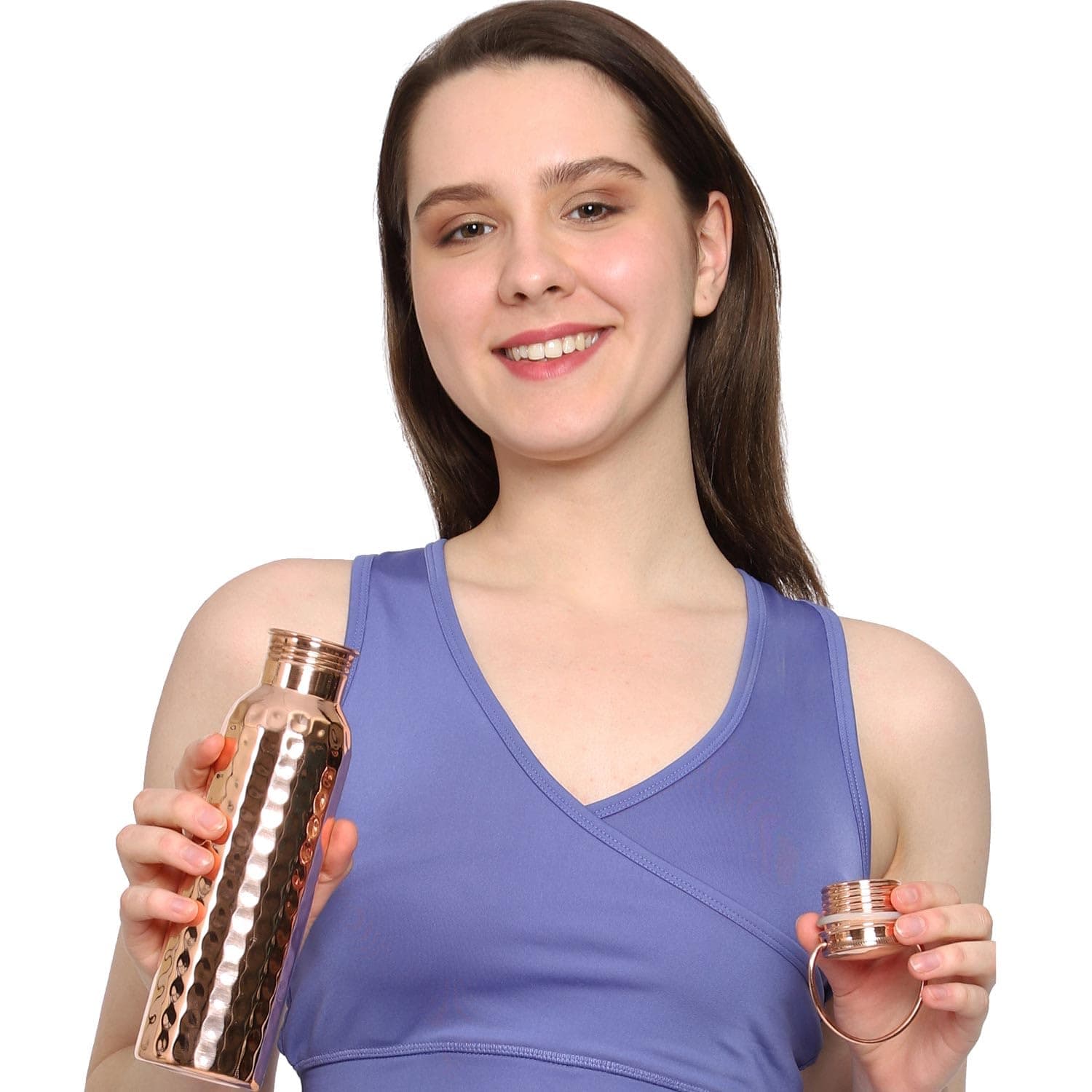 HealthGoodsAU - Pure Copper (99.74%) Hammered Water Bottle with Carrying Handle | Leakproof Seamless Water Bottle for Ayurvedic Benefits 600 Ml (20.28 Fluid Ounce) thumbnail 7