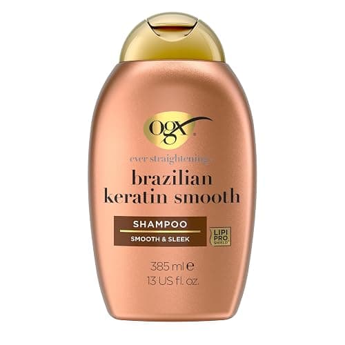 OGX Brazilian Keratin Smooth Shampoo (385 ml), glättendes Haarshampoo mit Keratin, brasilianischem Kokosöl, Avocadoöl und Kokosnussbutter, ohne Sulfate - Image 1