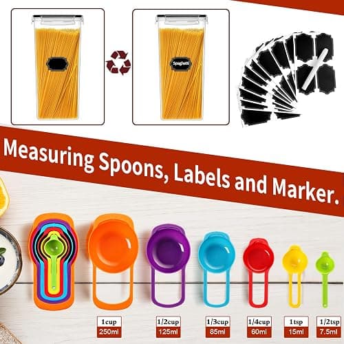 PRAKI 30 Pack Airtight Food Storage Containers for Kitchen Pantry Organizers and Storage, BPA-Free, Plastic Storage Canisters with Lids-Cereal, Flour and Sugar, Include 40 Labels, 6 Spoon & Marker | Plastic Cereal Storage Containers for Flour, Sugar, Dry Food Storage, Include 40 Labels, 6 Spoon & Marker, Black thumbnail 5