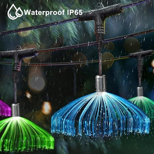 AZIMOM 10PCS Fiber Optic Jellyfish Lamp 16.4ft DC12V RGB Colorful Waterproof Connectable Jellyfish Fairy String Hanging Light for Ceiling Garden Trees Christmas Party Wedding Lighting Decor thumbnail 4