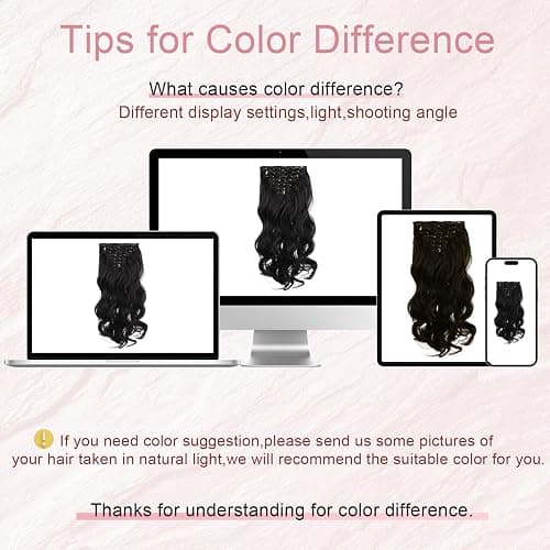 Vlasy Hair Extensions Clip in,7PCS Wavy Clip in Extensions,20 Inches Long Synthetic Clip on Hair Hairpiece Full Head for Women Girls(1B#) thumbnail 6