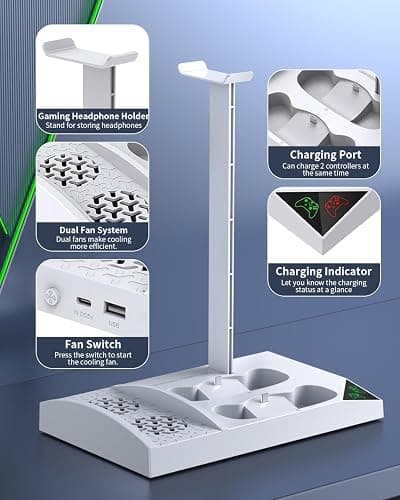 Charger Stand Cooling Fan for Xbox Series S Console/Controller,Dual Cooler System Charging Dock Accessories with 2*Rechargeable Battery,Earphone Mounts, Brackets&Stands for Xbox Series S Protectors thumbnail 2