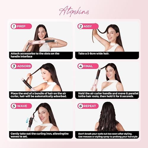 Atopskins 5 in 1 Hair Dryer Brush Set, Hot Air Styler, Detachable Blow Dryer Brush, 3 Heat Settings Auto Curling Wrap Styler, Ionic Hair Styling Tools, Straight Curl Dry Volumiz Smooth (Pink) thumbnail 8