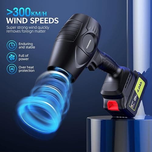 980,000 RPM Cordless Leaf Blower - 21V Electric Handheld Leaf Blower with 2×4.0Ah Batteries & Fast Charger - Lightweight for Patio, Lawn, Yard, Deck Cleaning - Light Black thumbnail 4