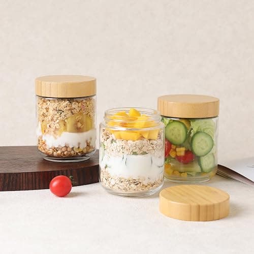 Moretoes 6 Pack Overnight Oats Containers with Lids, 16oz Glass Storage for Dry Food, Jars with Lids for Yogurt & Salad, Portable for Picnic & Lunch, Transparent Square Design for Kitchen Pantry Jars thumbnail 7