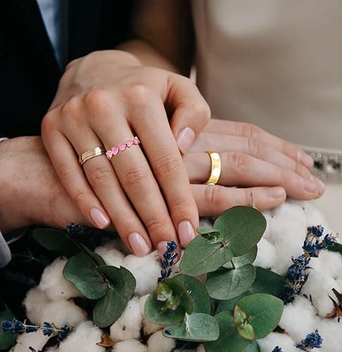 YOOESTORES82 2PCS Colorful Heart Ring Band Rings Set for Women Couple Cute Love Heart Plain Stackable Finger Rings Wedding Preppy Jewelry Gift thumbnail 2