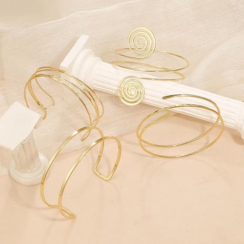 BROCC 8Pcs Gold Arm Cuff Jewelry for Women Upper Arm Cuff Bracelet Adjustable Open Armband Cuff Bracelet Set thumbnail 5