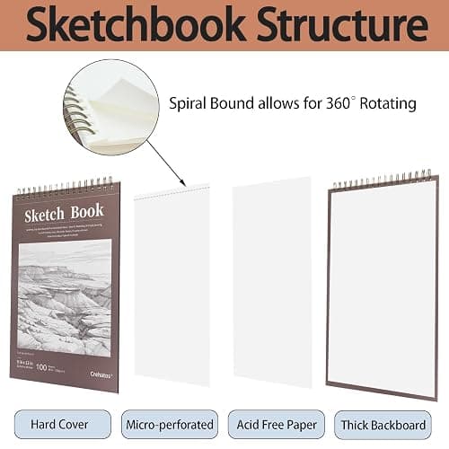 Crehatos 9" x 12" Sketch Book, Top Spiral Bound Sketch Pad, 100 Sheets 68lb/100gsm Drawing Paper, 1 Pack thumbnail 3