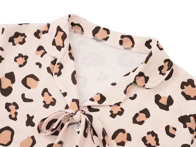 Beezizac Girls Pajamas Coat Style Trendy Print Short Sleeve Set Size 6-18 | Soft Stretch Fabric, Button-Down Top, Fixed Bow Detail, Ruffle Trim, Elastic Waist Shorts, Little & Big Girl Sleepwear thumbnail 3