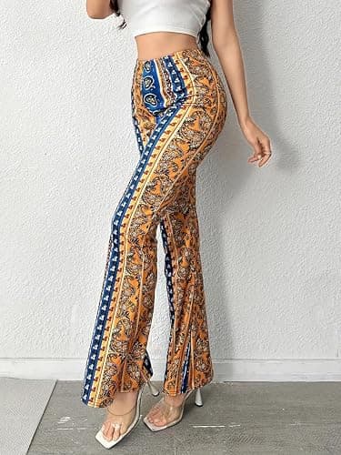 DLAYBGFA Flare Leggings Yoga Pants Women High Waisted Boho Flare Palazzo Pants Stretch Wide Leg Bell Bottom Yoga Leggings thumbnail 4