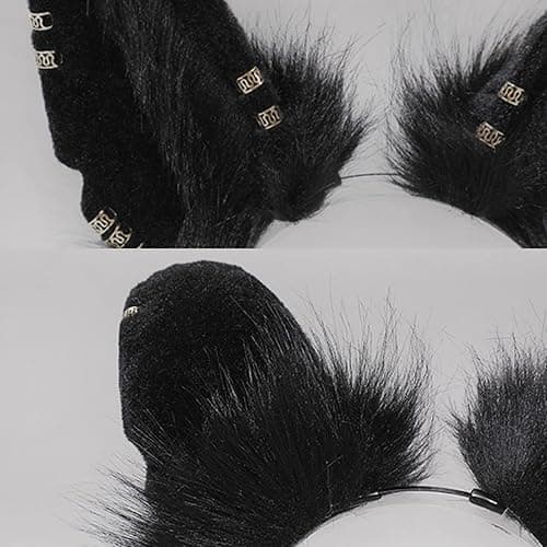 Loiahoer Wolf Fox Jackal Ears Headband Animal Fur Headwear Handmade Head Accessories for Halloween Cosplay Fancy Dress Party thumbnail 5