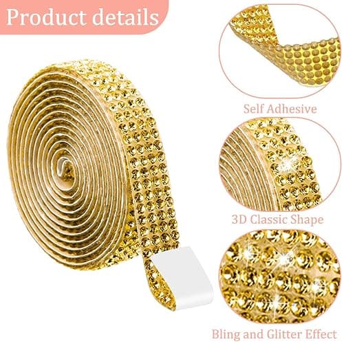 ZXTGBQ 10 rouleaux de ruban de strass autocollant, Ruban Strass Autocollant, Strass et Paillettes, Rubans Décoratifs, Pierres Scintillantes, Accessoires de Bricolage, (couleurs assorties, 0,9 cm) thumbnail 4