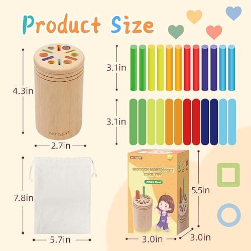 MTTIERY Montessori Wooden Color Sorting Toys for 18 Month Old,Preschool Learning Activities Educational Fine Motor Matching Game,Birthday Gifts for Boys Girls thumbnail 3