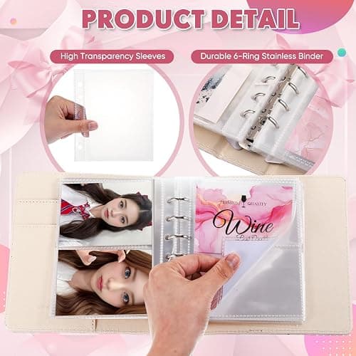 Jaloro Photocard Binder Pink Bows Kpop Binder Collector Album Idol Display Book with 60 Card Slots 10 Postcard Slots PU Leather Cover with Clear Sheet Protectors Fans Gift Merchandise for Collection thumbnail 4
