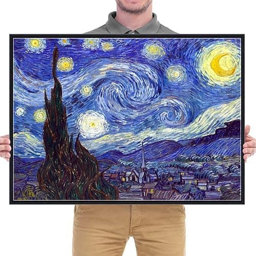 Wieco Art Framed Art Canvas Prints of Starry Night by Vincent Van Gogh Paintings Reproduction Post-Impressionism Artwork Framed Wall Art for Living Room Home Decorations Black thumbnail 7