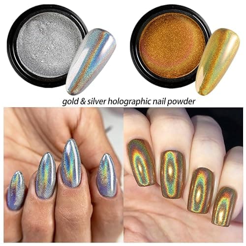 Chrome Nail Powder Set 14 Colors Pink Blue Silver Metallic Effect Mirror Powder for Nails with Brushes Holographic Pigment Chameleon Flakes for Nails Gold Leaf Decoration Nail Supplies thumbnail 5