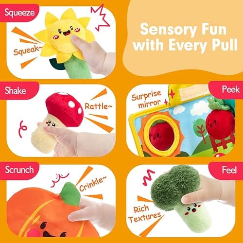 hahaland Baby Toys 6-12 Months - Fruits Vegetables Garden Plant Plush - 6 Month Old Toys Montessori Sensory Toy Carrot Flower with Rattles Mirror Squeaker Textures Crinkle Tissues Christmas Baby Gifts thumbnail 5